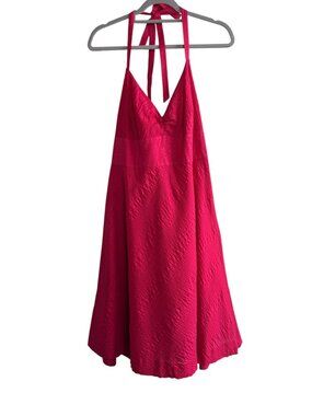 J.Crew Hot Pink Fuchsia Halter Neck A-Line Mini Dress Size 16 Cotton Lined Style
